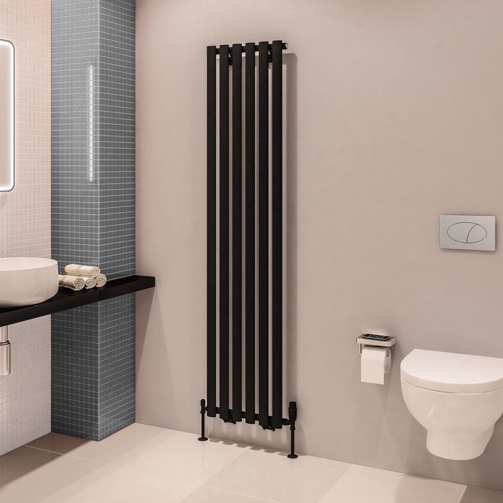 Eastbrook Designer Towel Radiator Eastbrook Tunstall Straight Vertical Designer Radiator in Matt Black 1800 x 420mm