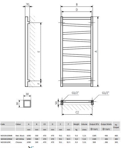 Crosswater Designer Towel Radiator Crosswater Wedge Heated Towel Rail - 500 x 1096mm - Soft White Matt