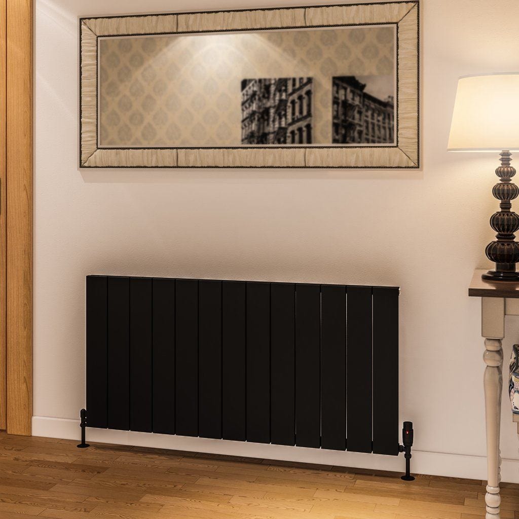 Eastbrook Panel Radiators Eastbrook Rosano Straight Horizontal Aluminium Radiator in Matt Black 600 x 1230 / Central Heating