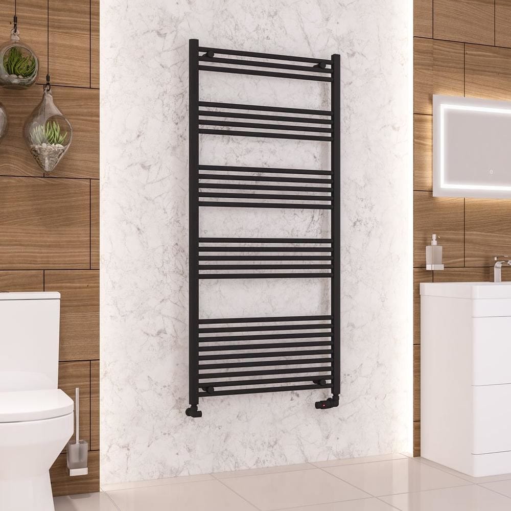 Eastbrook Ladder Rail Eastbrook Wendover Straight Vertical Heated Towel Rail in Matt Black 1600 x 750 / Central Heating