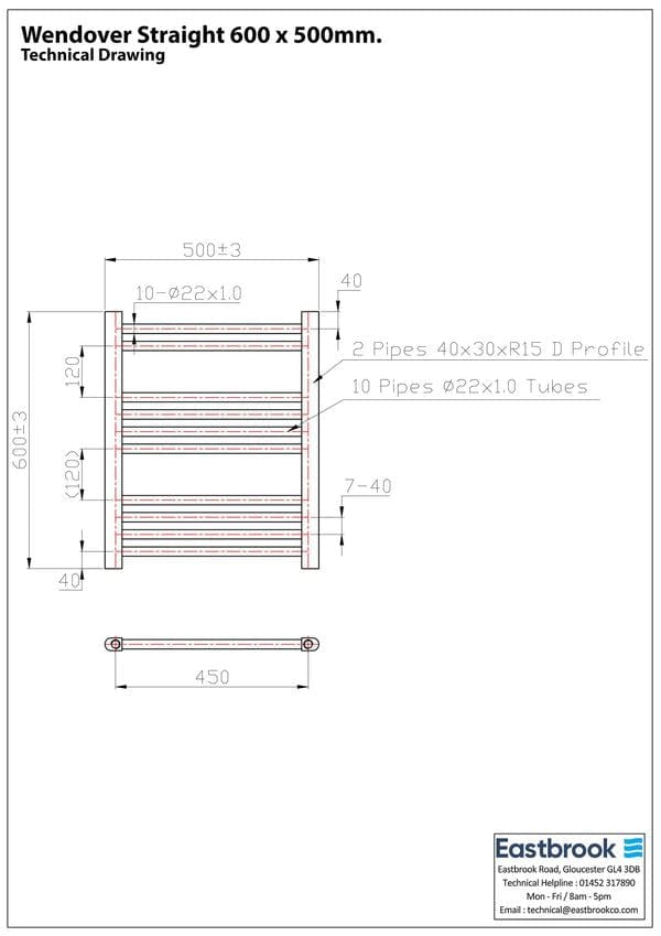 Eastbrook Ladder Rail Eastbrook Wendover Straight Heated Towel Rail in Anthracite