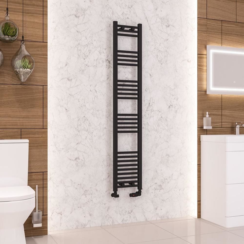 Eastbrook Ladder Rail Eastbrook Wendover Straight Vertical Heated Towel Rail in Matt Black 1600 x 300 / Central Heating