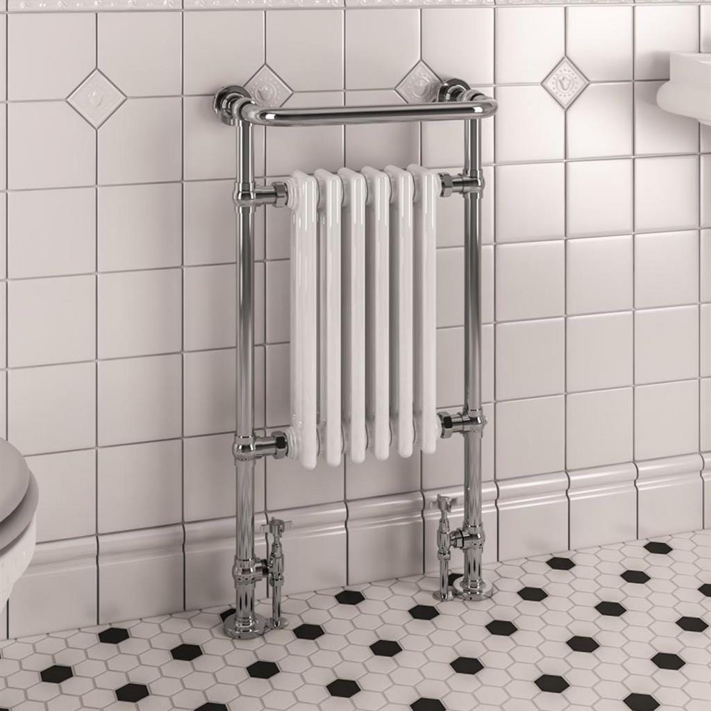 Eastbrook Inset Radiator Eastbrook Isbourne Straight Vertical Traditional Radiator in Gloss White/Chrome Electric Only