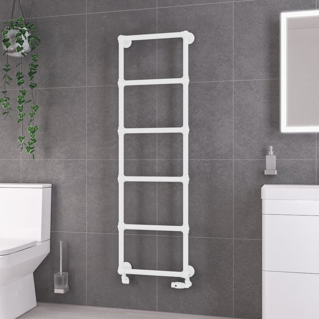 Eastbrook Traditional Towel Radiators Eastbrook Stour Vertical Traditional Heated Towel Rail in Matt White 1550 x 500 / Dual Fuel