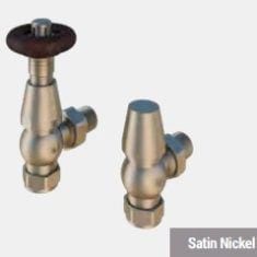 Totally Rads Eastbrook Thermostatic 15mm Corner Radiator Valve with Lockshield Pair - Satin Nickel - 54.0011