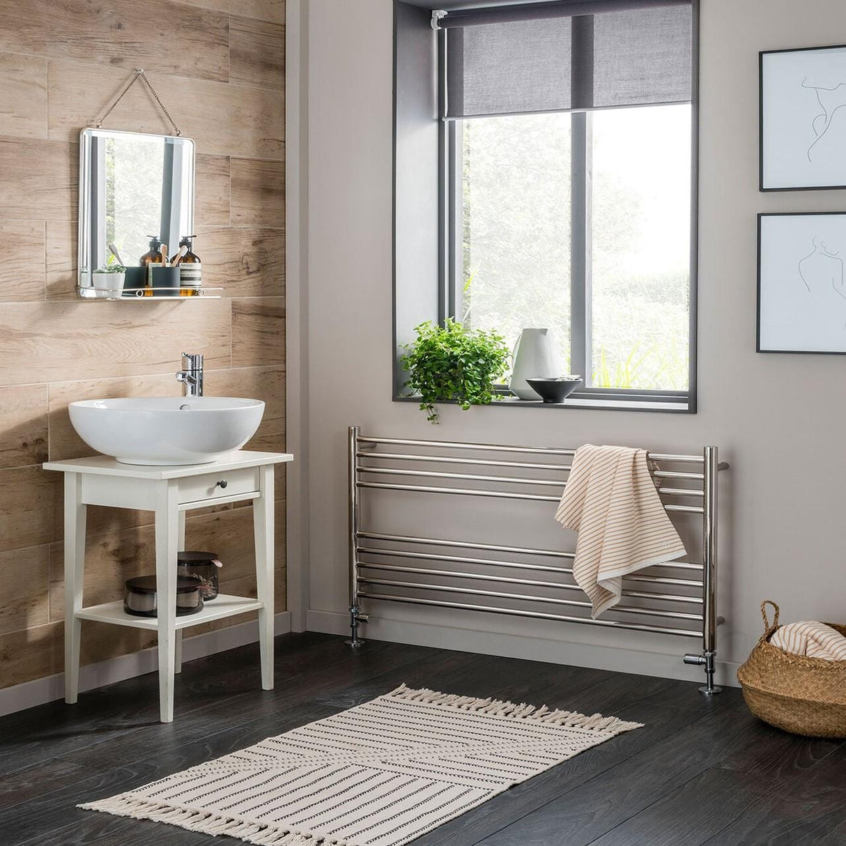 Vogue Ladder Rails Vogue Pearl Straight Ladder Towel Rail in Polished Stainless Steel 600 x 1000 / Dual Fuel