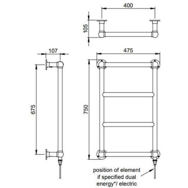 Vogue Traditional Towel Rails Vogue Vintage Traditional Straight Towel Radiator in Chrome