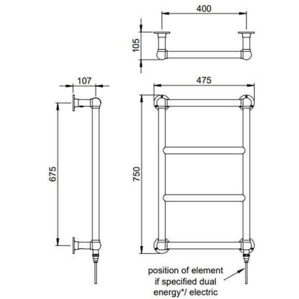Vogue Traditional Towel Radiators Vogue Vintage Traditional Straight Towel Radiator in Chrome