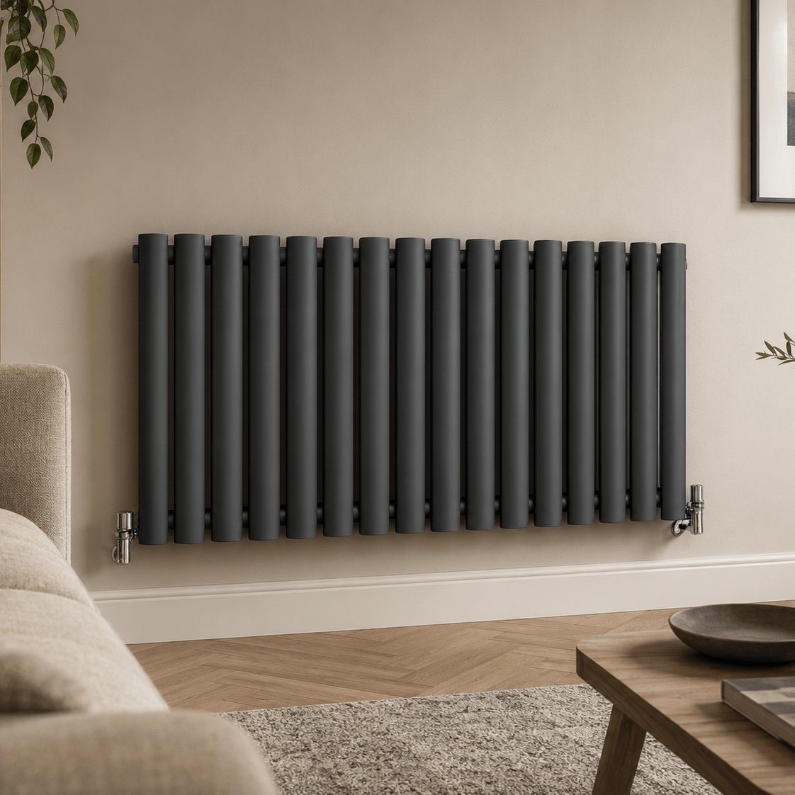 Aquarius Bathrooms Column Radiator Aquarius Athens Single Horizontal Column Radiator in Anthracite 600 x 960mm / Anthracite