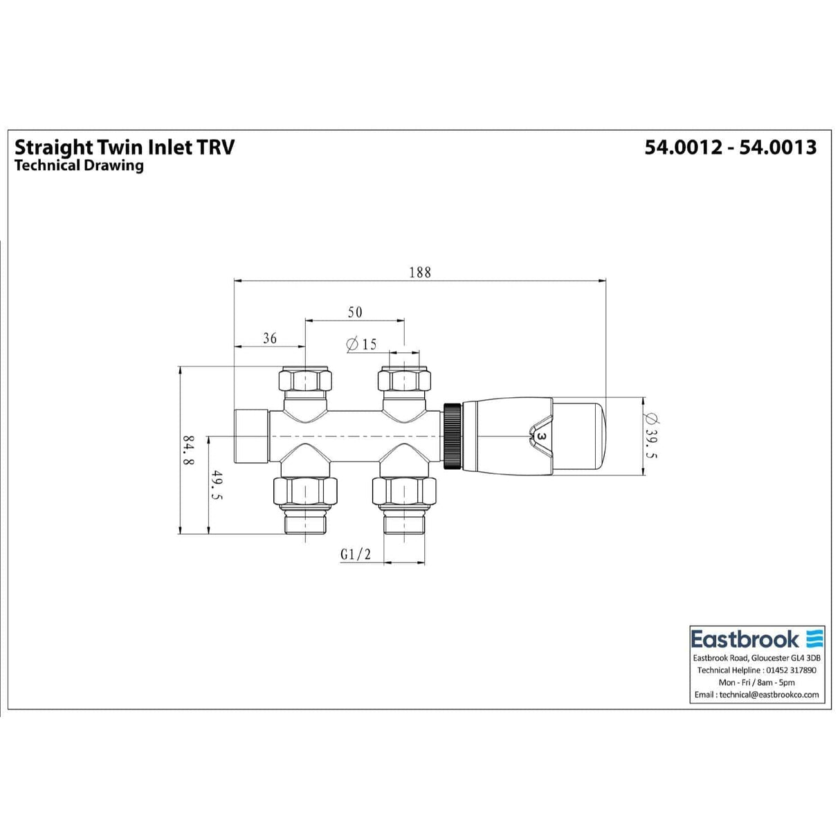 Totally Rads Radiator Valves Eastbrook Straight Twin Inlet Thermostatic Radiator Valve 15mm
