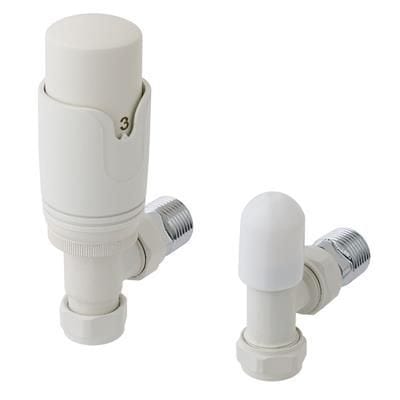 Totally Rads Eastbrook Biava Thermostatic Angled Radiator Valve and Lockshield - Matt White - 41.3023
