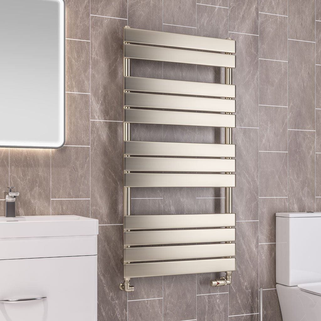 Eastbrook Designer Towel Radiators Eastbrook Staverton Tube On Tube Straight Radiator in Brushed Brass 1200 x 600 / Electric Only