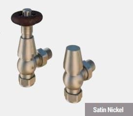 Totally Rads Eastbrook Thermostatic 15mm Angled Radiator Valve with Lockshield Pair - Satin Nickel - 54.0009