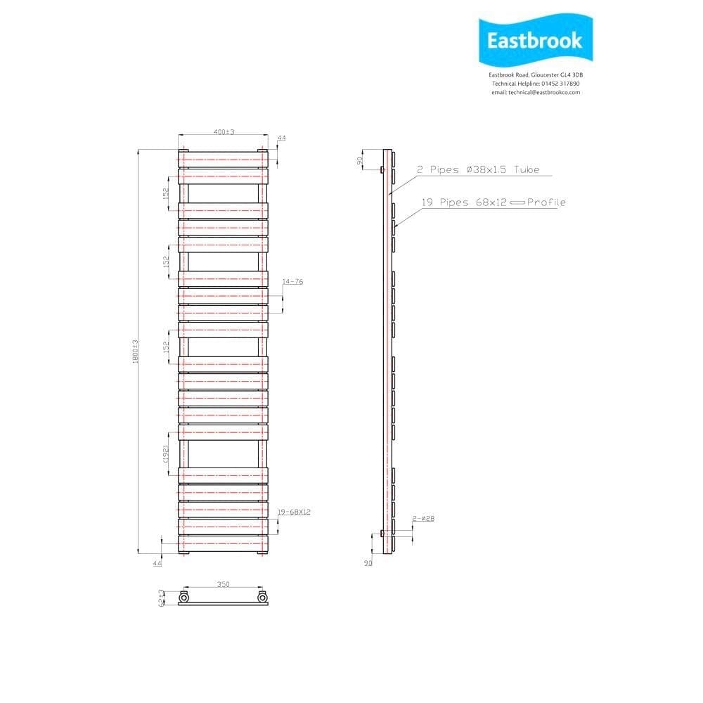 Eastbrook Designer Towel Rail Eastbrook Staverton Tube on Tube Straight Vertical Heated Towel Rail in Chrome