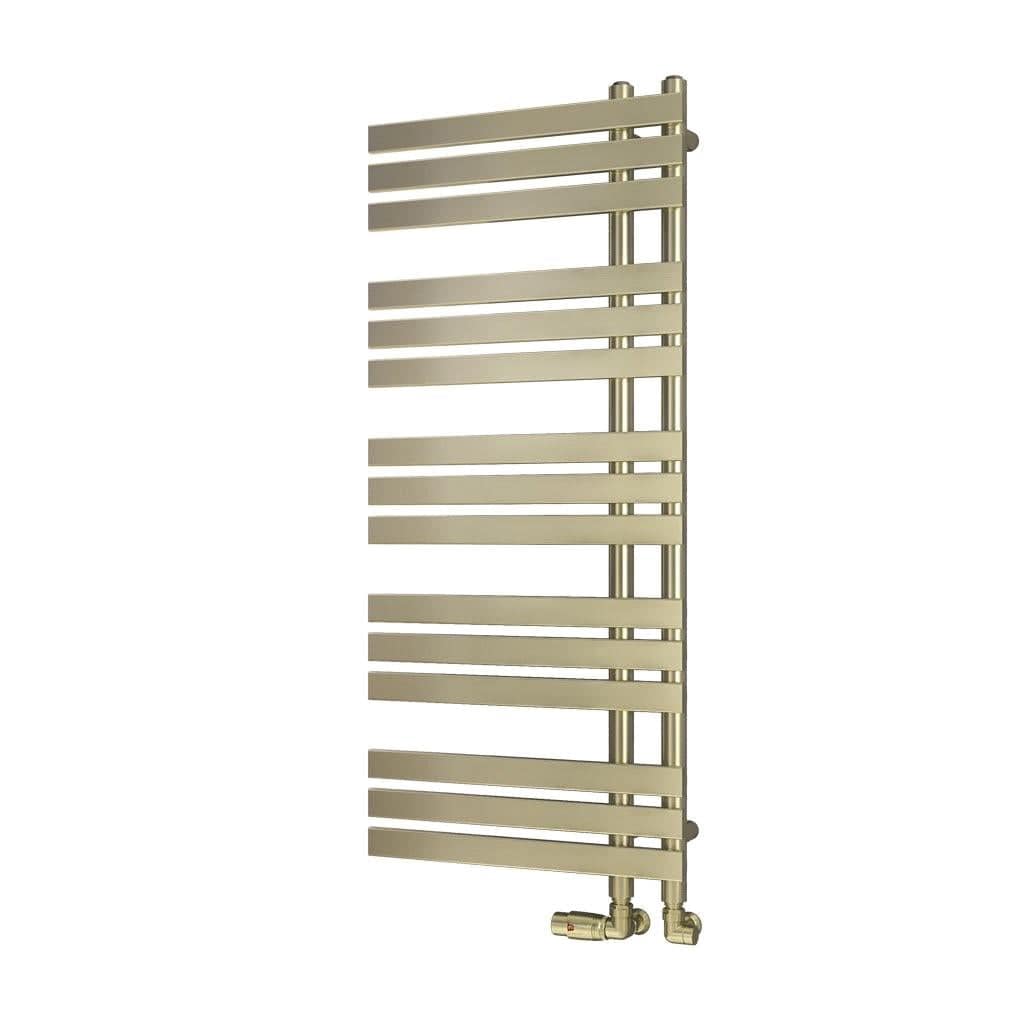 Eastbrook Designer Towel Radiators Eastbrook Leonardo Straight Vertical Heated Towel Rail in Brushed Brass 1200 x 500mm / Dual Fuel