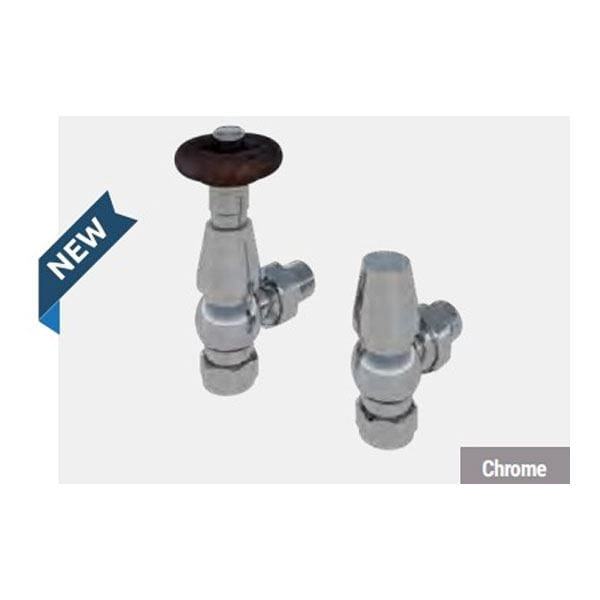 Totally Rads Eastbrook Thermostatic 15mm Angled Radiator Valve with Lockshield Pair - Chrome - 54.0008
