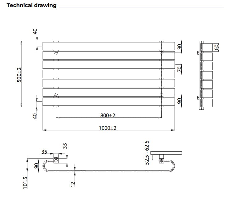 KRAD Panel Radiators K-RAD Denver Straight Horizontal Designer Radiator in Gloss White