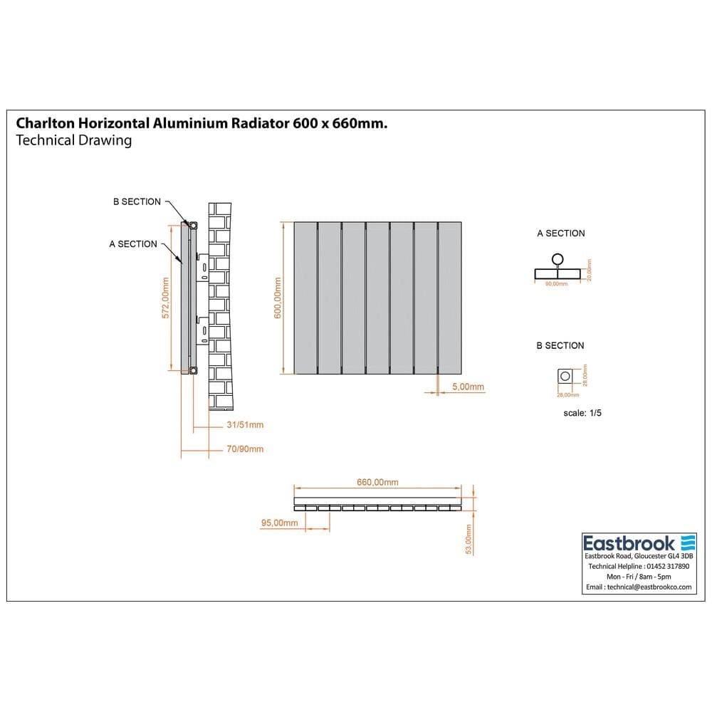 Eastbrook Panel Radiators Eastbrook Charlton Horizontal Designer Radiator in Matt Black