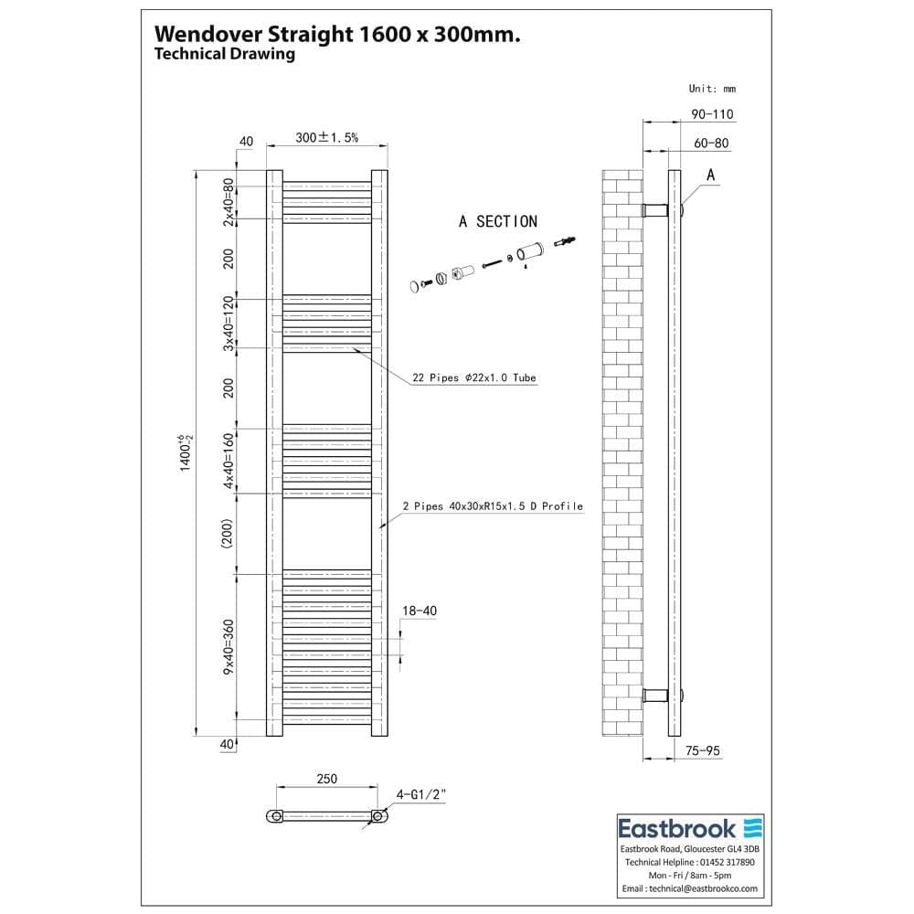 Eastbrook Wendover Straight Heated Towel Rail in Chrome