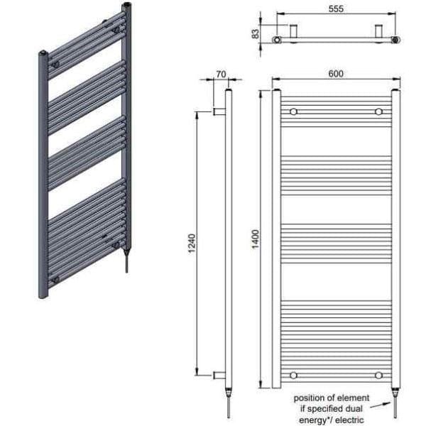 Vogue Ladder Rails Vogue Axis Straight Ladder Towel Rail in Chrome