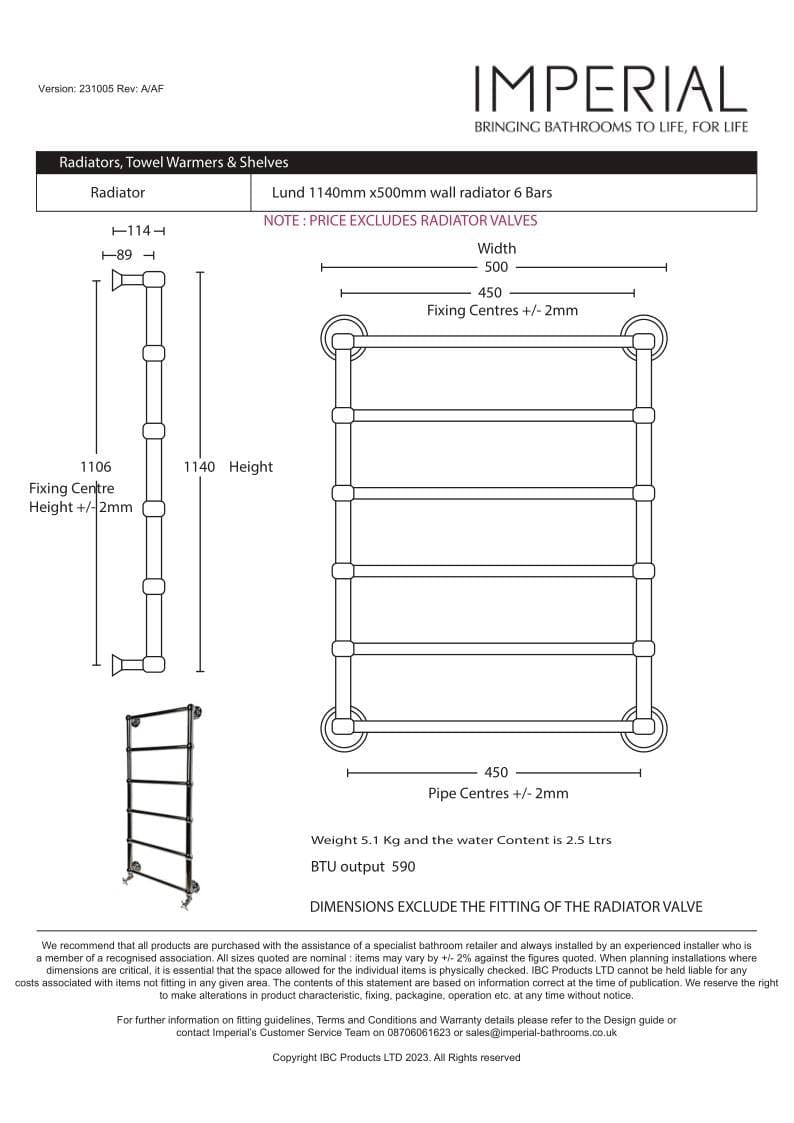 Imperial Traditional Towel Radiators Imperial Lund Traditional Wall Mounted Heated Towel Rail in Polished Nickel