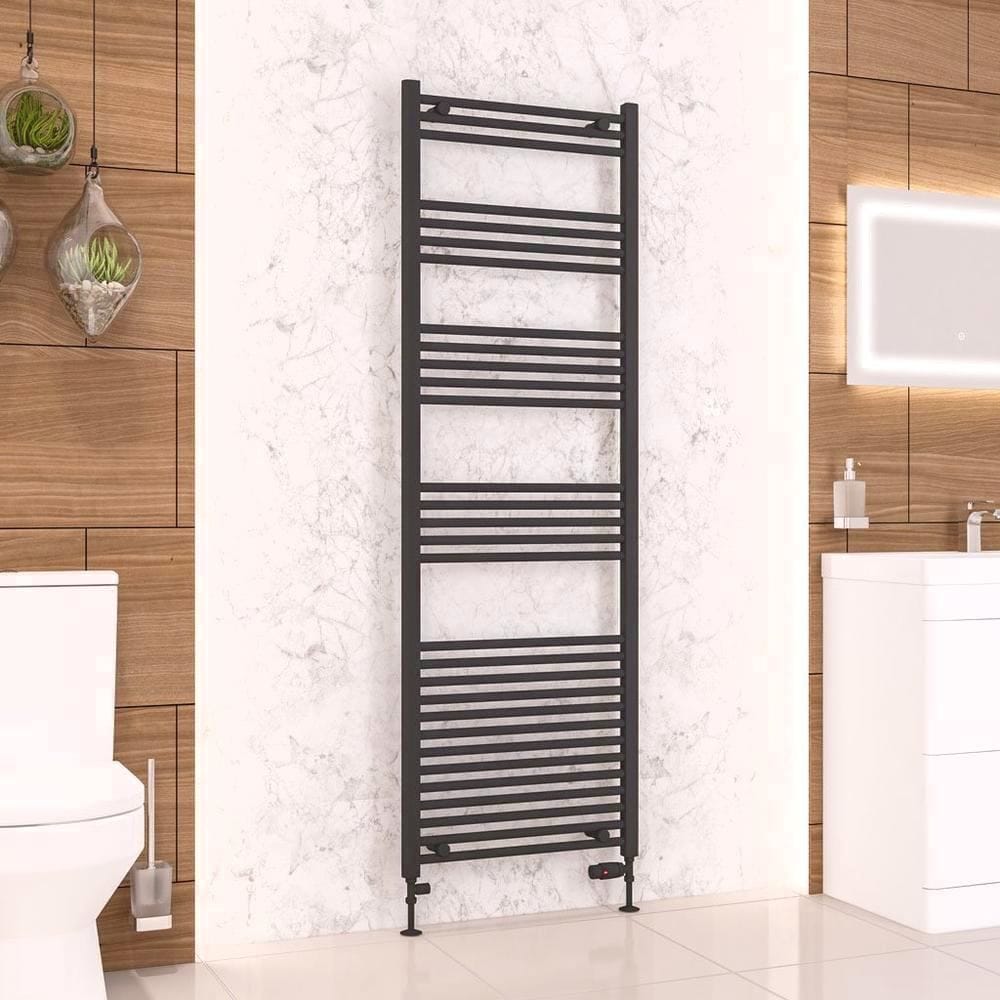 Eastbrook Ladder Rail Eastbrook Wendover Straight Vertical Heated Towel Rail in Matt Black 1800 x 600 / Electric Only