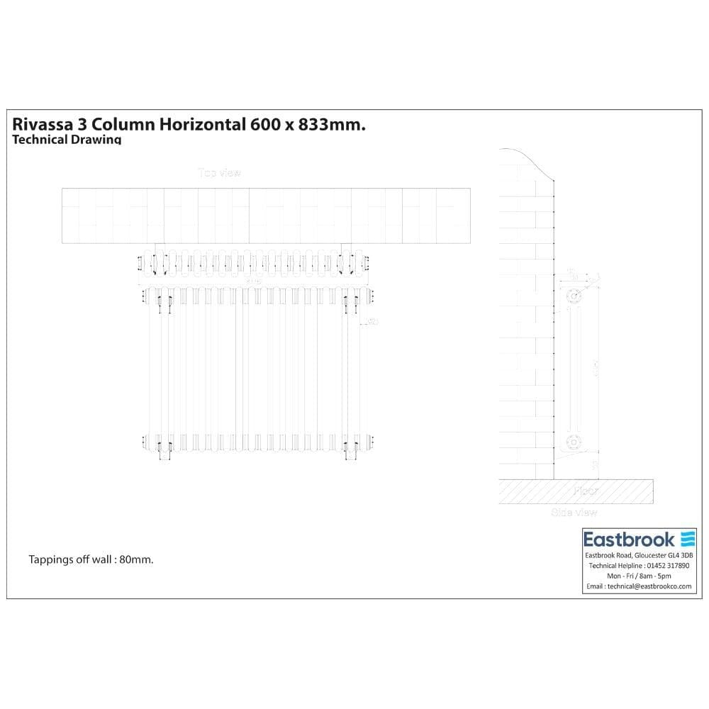 Eastbrook Column Radiator Eastbrook Rivassa Traditional 3 Column Radiator in Chrome Effect