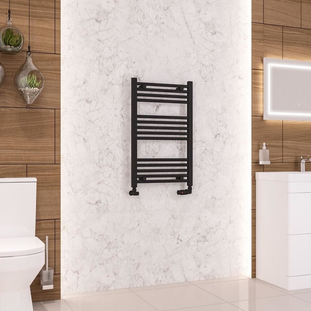 Eastbrook Ladder Rail Eastbrook Wendover Straight Vertical Heated Towel Rail in Matt Black 800 x 500 / Central Heating
