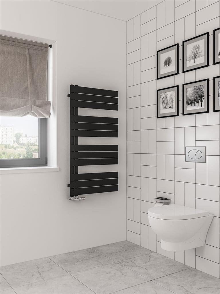 Eastbrook Designer Towel Radiators Eastbrook Helmsley Straight Vertical Designer Towel Rail in Matt Black 1150 x 600 / Central Heating