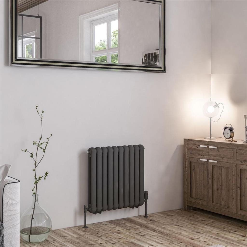 Eastbrook Column Radiators Eastbrook Rubano Straight Horizontal Traditional Column Radiator in Matt Anthracite 600 x 623 / Dual Fuel