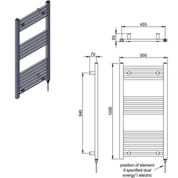 Vogue Ladder Rails Vogue Axis Straight Ladder Towel Rail in Chrome