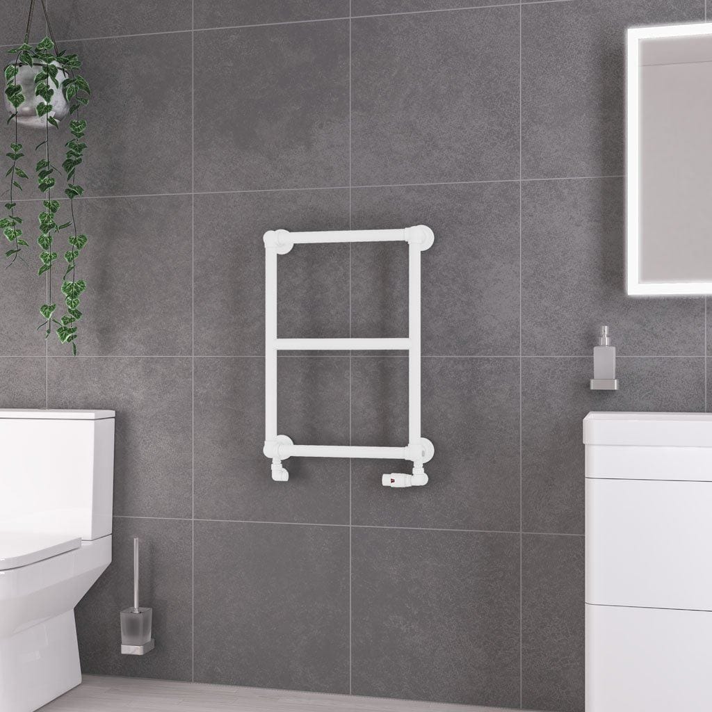 Eastbrook Traditional Towel Radiators Eastbrook Stour Vertical Traditional Heated Towel Rail in Matt White 690 x 500 / Dual Fuel