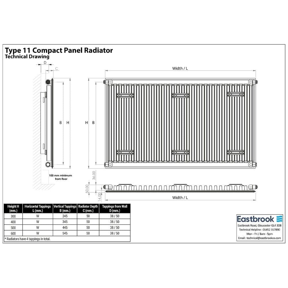 Aquarius Bathrooms Type 11 Aquarius Type 11 Compact Panel Radiator In Gloss White