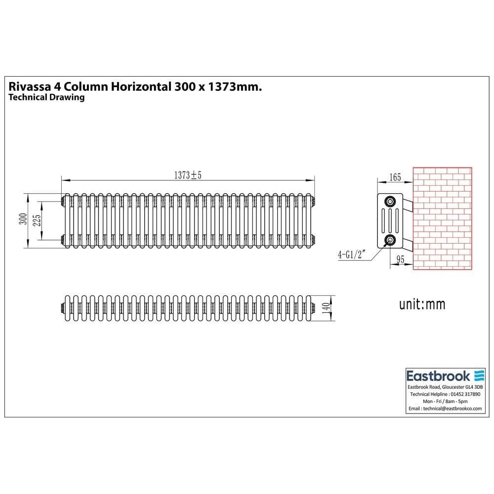 Eastbrook Column Radiator Eastbrook Rivassa Traditional 4 Column Radiator in Matt Black