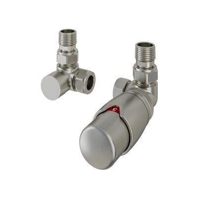 Eastbrook Radiator Valve Eastbrook Darlington Corner Thermostatic Radiator Valve with Lockshield (Pair) Brushed Nickel