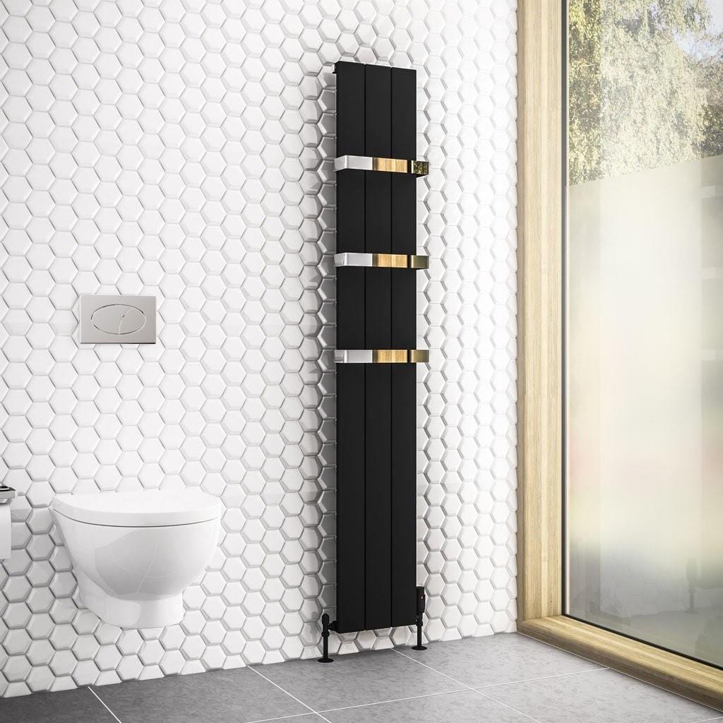 Eastbrook Panel Radiator Eastbrook Rosano Straight Vertical Aluminium Radiator in Matt Black 1800 x 280mm / Dual Fuel
