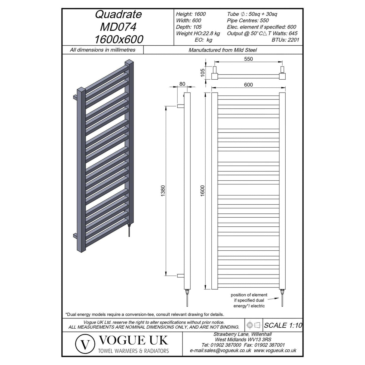 Vogue Designer Towel Radiator Vogue Quadrate Straight Designer Towel Radiator in Chrome 1600 x 600 / Dual Fuel