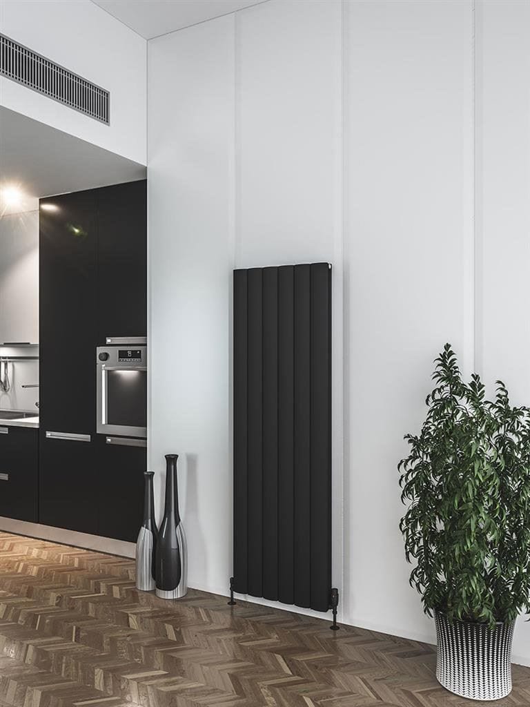 Eastbrook Panel Radiators Eastbrook Guardia Straight Vertical Aluminium Radiator in Matt Black 1800 x 565