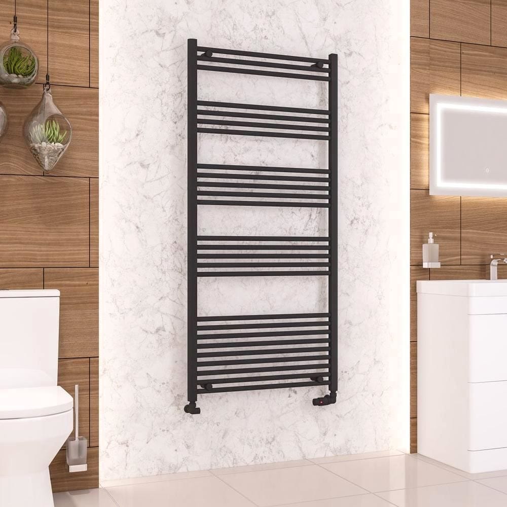 Eastbrook Ladder Rail Eastbrook Wendover Straight Vertical Heated Towel Rail in Matt Black 1600 x 750 / Dual Fuel