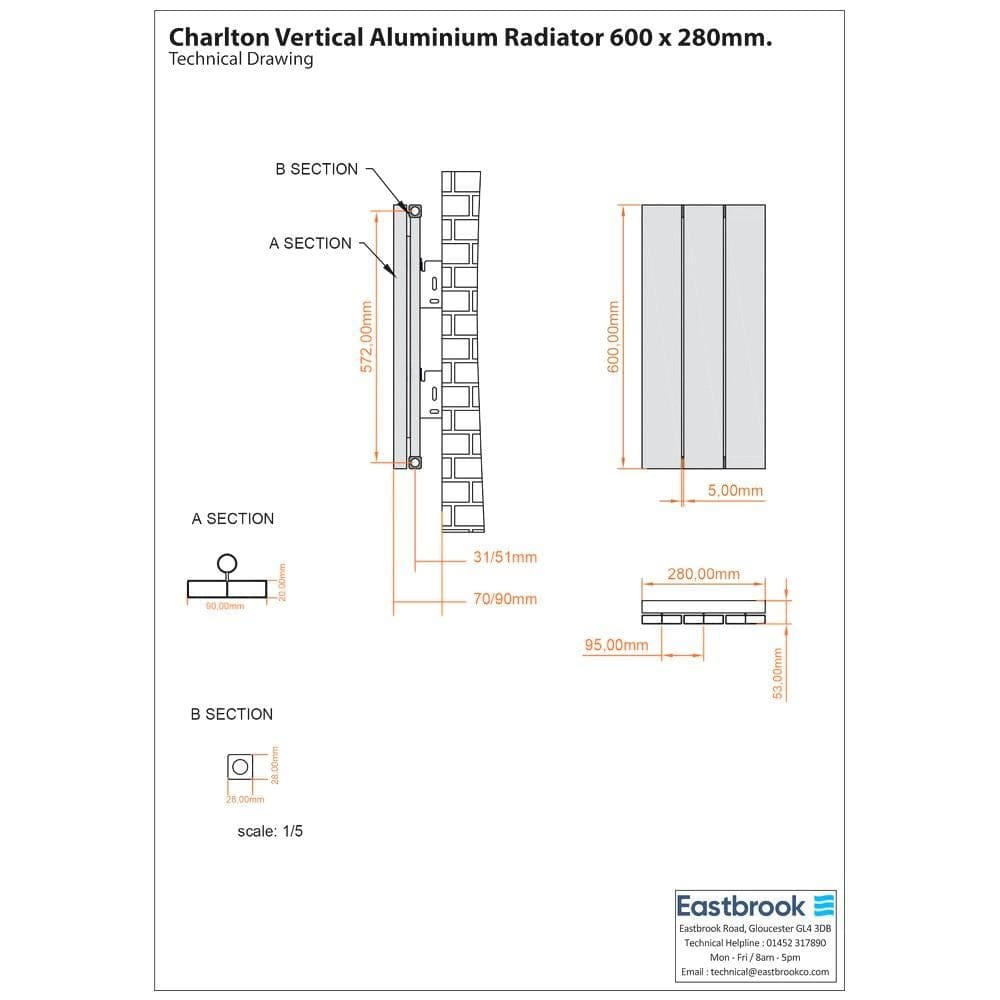 Eastbrook Panel Radiator Eastbrook Charlton Vertical Designer Radiator in Matt White