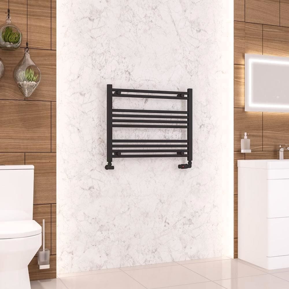 Eastbrook Ladder Rails Eastbrook Wendover Straight Vertical Heated Towel Rail in Matt Black 600 x 750 / Dual Fuel