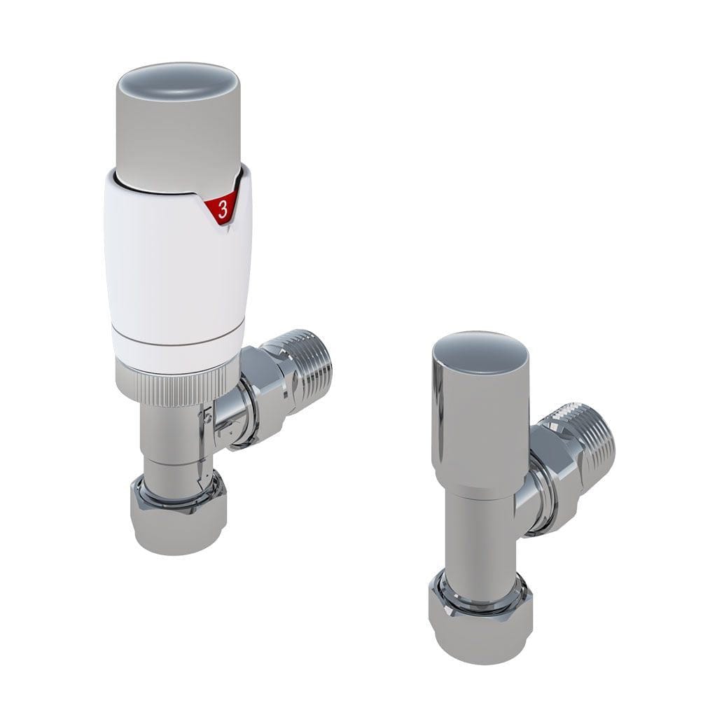 Eastbrook Radiator Valve Eastbrook Darlington Angled Thermostatic Radiator Valve with Lockshield (Pair) Chrome/Gloss White