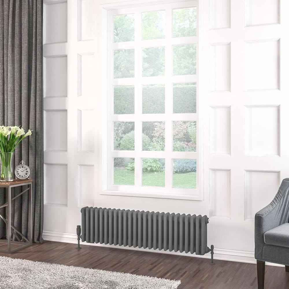 Eastbrook Column Radiator Eastbrook Rivassa Traditional 3 Column Radiator in Matt Anthracite 300 x 1148 / Electric Only