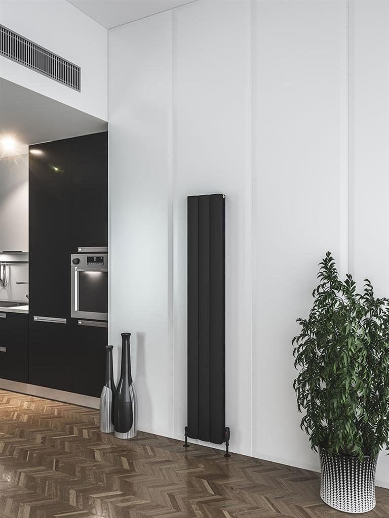 Eastbrook Panel Radiators Eastbrook Guardia Straight Vertical Aluminium Radiator in Matt Black 1800 x 280