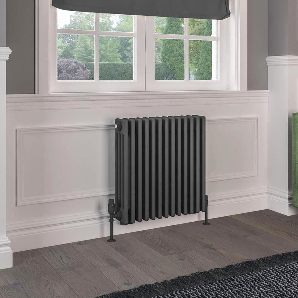 Eastbrook Column Radiator Eastbrook Rivassa Traditional 4 Column Radiator in Matt Anthracite 600 x 605 / Dual Fuel