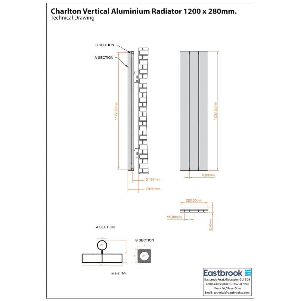 Eastbrook Panel Radiator Eastbrook Charlton Vertical Designer Radiator in Matt White
