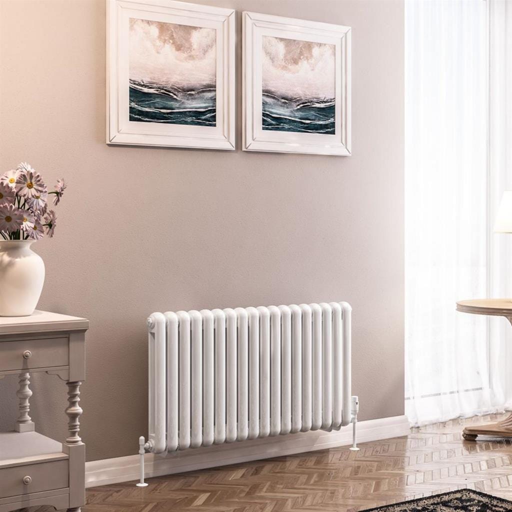 Eastbrook Column Radiators Eastbrook Rubano Straight Horizontal Traditional Column Radiator in Gloss White 600 x 1103 / Dual Fuel