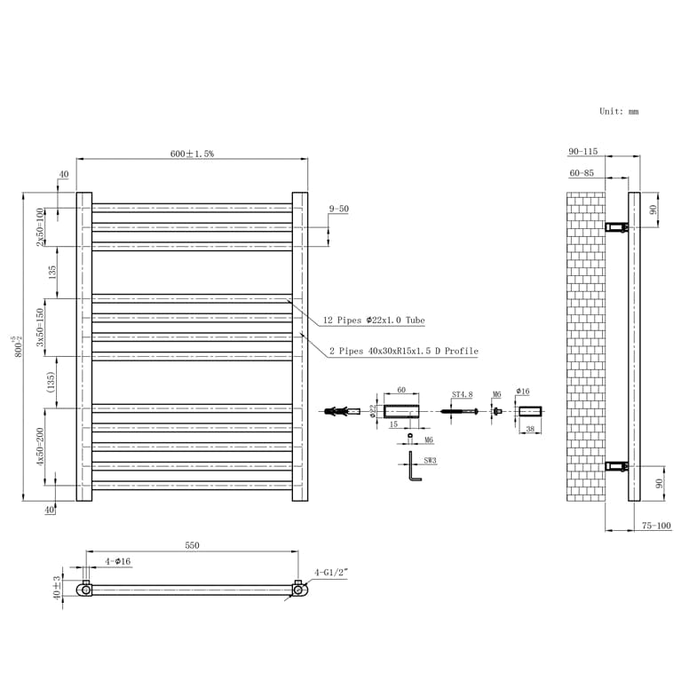 Eastbrook Ladder Rail Eastbrook Wendover Straight Vertical Heated Towel Rail in Polished Stainless Steel