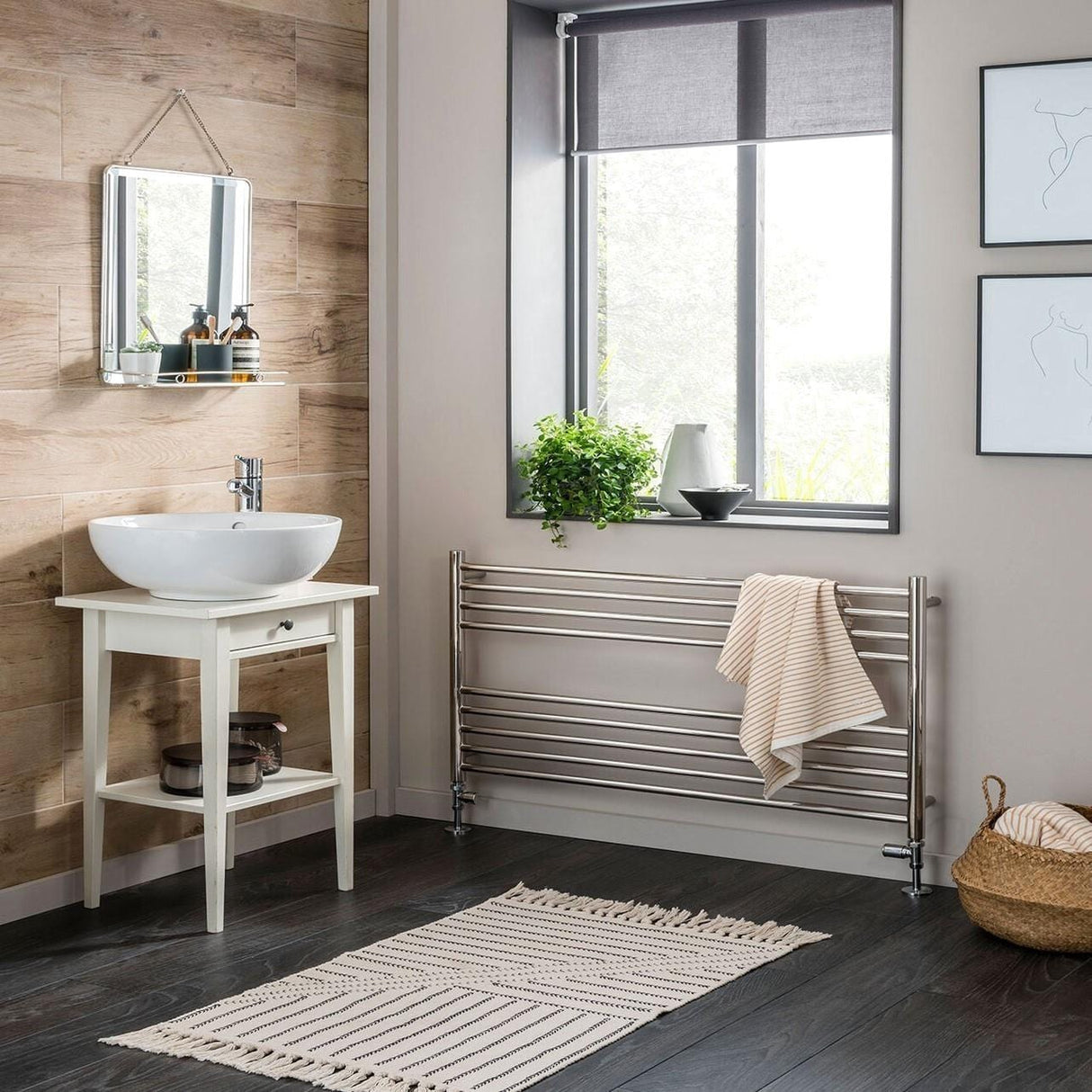 Vogue Ladder Rails Vogue Pearl Straight Ladder Towel Rail in Polished Stainless Steel 800 x 1000 / Dual Fuel