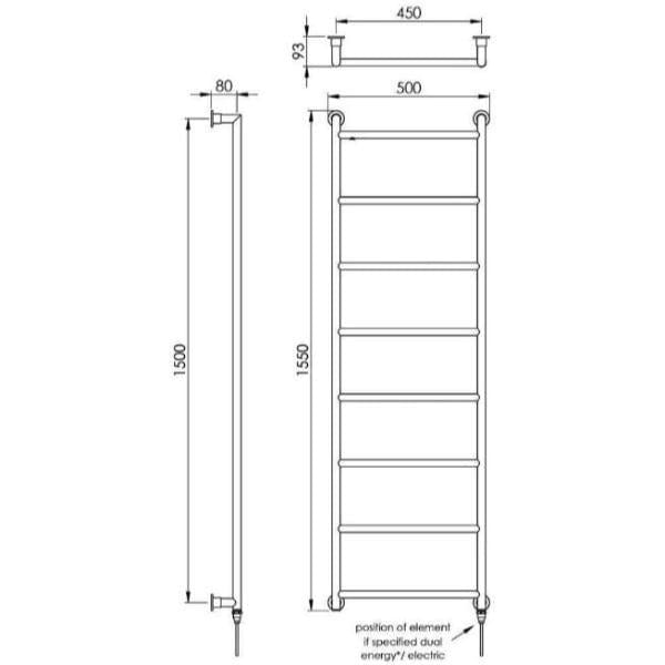 Vogue Ladder Rails Vogue Vivid Straight Heated Towel Rail in Chrome